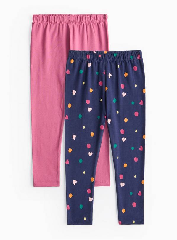 Pink & Navy Heart Print Leggings 2 Pack 1-2 years